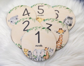 Safari Milestone Cards, Baby Milestone Safari Discs Marker, Wood Milestone Card, Baby Milestones, Photo Prop, Safari Jungle Nursery Theme S1