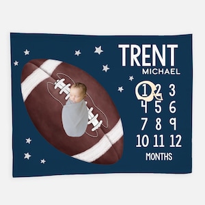 Football Baby Milestone Blanket, Baby Boy Milestone Blanket, Monthly Baby Blanket, Football Baby Blanket, Sports Milestone Blanket B43