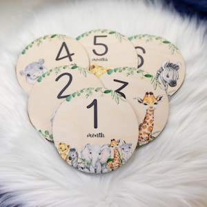 Safari Milestone Cards, Baby Milestone Safari Discs Marker, Wood Milestone Card, Baby Milestones, Photo Prop, Safari Jungle Nursery Theme S1