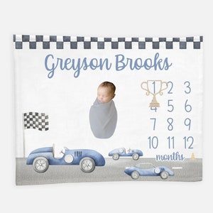 Race Car Baby Milestone Blanket, Vintage Race Car Milestone Blanket, Sports Car Baby Blanket, Personalized Baby Blanket, Car Milestone T56