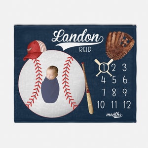 Boy Baseball Milestone Blanket, Baby Boy Milestone Blanket, Personalized Baby Blanket, Monthly Baby Blanket, Baby Sports Blanket B77
