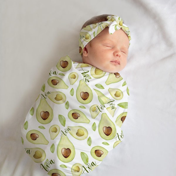 Avocado Swaddle Blanket, Personalized Baby Blanket, Avocados Swaddle Set, Baby Shower Gift, Avocado Baby Blanket, Avocado blanket G11