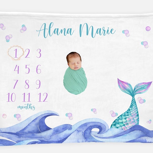 Monthly Milestone Blanket Mermaid Baby Blanket Etsy
