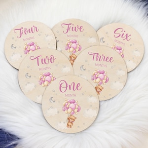 Pink Bear Balloon Milestone Cards, Moon Milestone Markers, Wood Milestone Card, Baby Milestones, Photo Prop, Teddy Bear Nursery Theme T57