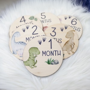 Dinosaur Milestone Cards, Baby Milestone Dinosaur Discs Marker, Wood Milestone Card, Baby Milestones, Photo Prop, Dinosaur Nursery Theme B23