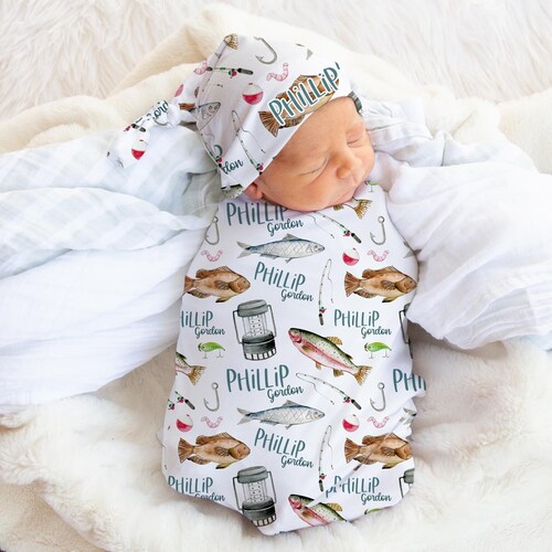 Fishing Swaddle Set Fish Swaddle Blanket Personalized Baby Etsy