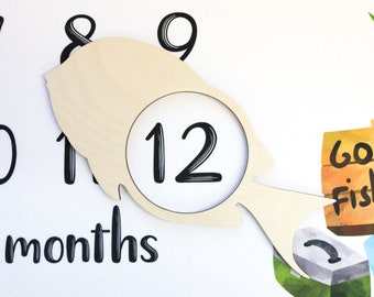 Fish Milestone Marker, Milestone Blanket Marker, Baltic Birch Wood Milestone Marker, Baby Shower Gift, Photo Prop, Month Marker