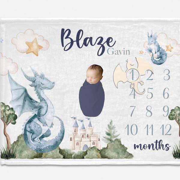 Personalized Baby Blanket - Custom Name Watercolor Dragon Design - Soft 30x40 Inch Blanket For Nursery, Stroller, Swaddle - Baby Shower Gift