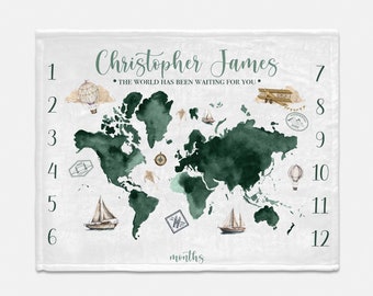 World Map Baby Milestone Blanket, Adventure Blanket, Monthly Baby Blanket, Old World Map Milestone Blanket, Baby Adventure, Travel Baby T65