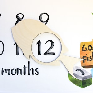 Fish Milestone Marker, Milestone Blanket Marker, Baltic Birch Wood Milestone Marker, Baby Shower Gift, Photo Prop, Month Marker