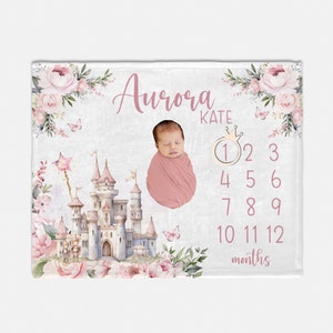 Princess Crown Milestone Blanket, Princess Girl Baby Milestone Blanket, Personalized Month Blanket, Baby Girl Blanket, Princess Blanket G73