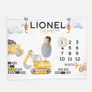 Construction Baby Milestone Blanket, Construction Milestone Blanket, Bulldozer Blanket, Construction Nursery Theme, Construction Blanket B21