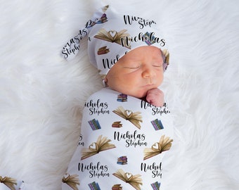 Story Book Swaddle Set, Storybook Baby Blanket, Personalized Story Book Baby Blanket, Book Nursery Theme, Book Newborn Blanket