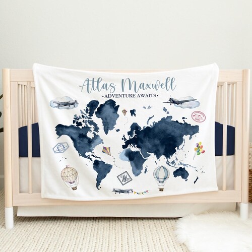 World Map Milestone Blanket Personalized Adventure Baby Etsy