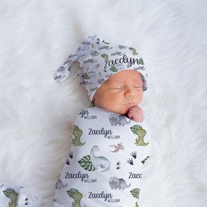 Dinosaur Swaddle Blanket, Dinosaur Personalized Baby Blanket, Personalized Baby Blanket, Baby Shower Gift, Dinosaur Swaddle Set, Dino B23