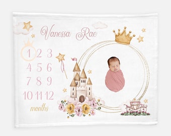 Princess Crown Milestone Blanket, Princess Girl Baby Milestone Blanket, Personalized Month Blanket, Baby Girl Blanket, Princess Blanket G19