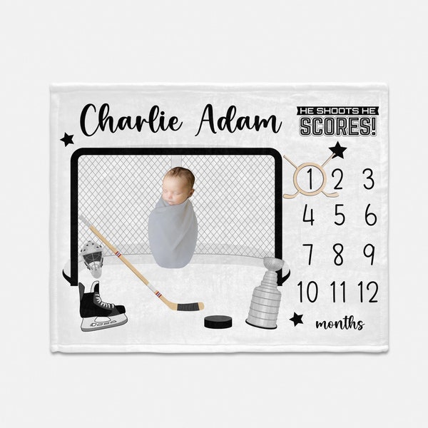 Manta de hockey para bebé, manta de hockey para bebé, manta personalizada para bebé, manta mensual para bebé, manta para bebé niño, manta deportiva para bebé B85