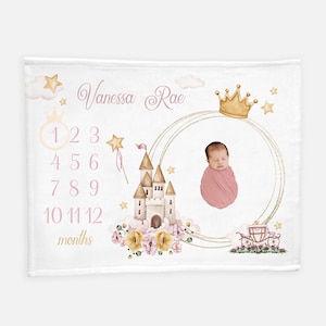 Princess Crown Milestone Blanket, Princess Girl Baby Milestone Blanket, Personalized Month Blanket, Baby Girl Blanket, Princess Blanket G19