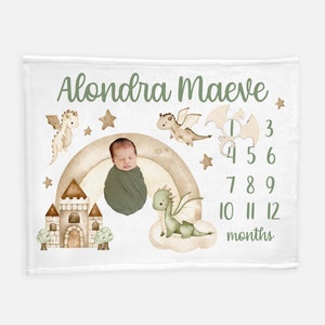 Dragon Baby Milestone Blanket, Baby Boy Milestone Blanket, Personalized Baby Blanket, Monthly Baby Blanket, Dragon Fantasy Nursery Theme G52