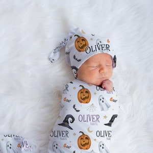 Halloween Swaddle Set, Halloween Baby Blanket, Personalized Halloween Baby Blanket, Halloween Nursery Theme, Halloween Newborn Blanket, B32