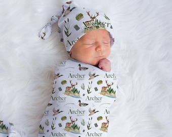 Hunting Swaddle Set, Buck and Duck Swaddle Baby Blanket, Personalized Swaddle Blanket, Hunting and Fishing Baby Blanket, Hunting Baby W48