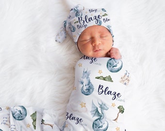 Dragon Swaddle Blanket, Dragon Personalized Baby Blanket, Baby Blanket, Personalized Baby Blanket, Baby Shower Gift, Dragon Swaddle Set B81