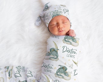 Dragon Swaddle Blanket, Dragon Personalized Baby Blanket, Baby Blanket, Personalized Baby Blanket, Baby Shower Gift, Dragon Swaddle Set B49
