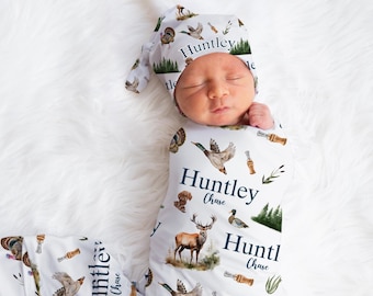 Hunting Swaddle Set, Buck and Duck Swaddle Baby Blanket, Personalized Swaddle Blanket, Turkey Hunting Baby Blanket, Hunting Baby W61