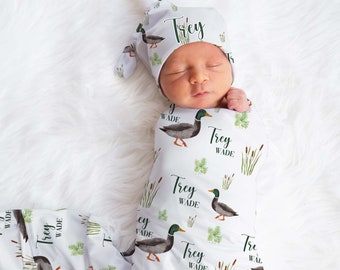 Duck Swaddle Set, Mallard Duck Swaddle Baby Blanket, Personalized Swaddle Blanket, Duck Hunter Baby Blanket, Duck Nursery Decor B19