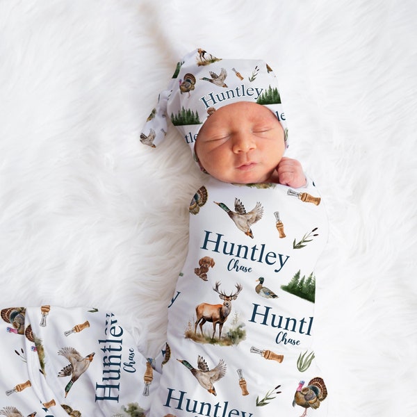 Hunting Swaddle Set, Buck and Duck Swaddle Baby Blanket, Personalized Swaddle Blanket, Turkey Hunting Baby Blanket, Hunting Baby W61