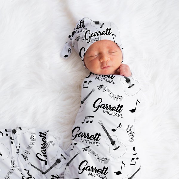 Guitar Swaddle Set, Personalized Music Baby Blanket, Guitar Swaddle Blanket, Guitar Swaddle, Acoustic Guitar Blanket, Instrument Blanket B39