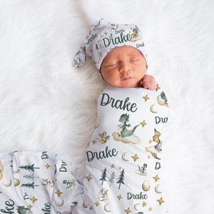 Dragon Swaddle Blanket, Dragon Personalized Baby Blanket, Baby Blanket, Personalized Baby Blanket, Baby Shower Gift, Dragon Swaddle Set B9
