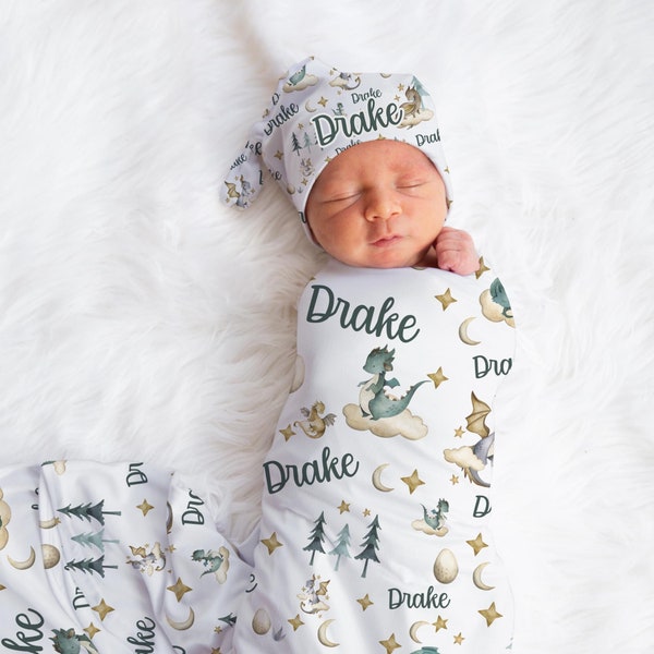 Dragon Swaddle Blanket, Dragon Personalized Baby Blanket, Baby Blanket, Personalized Baby Blanket, Baby Shower Gift, Dragon Swaddle Set B9