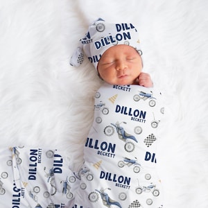 Dirt Bike Swaddle Set, Motorcycle Personalized Baby Blanket, Biker Baby Blanket, Personalized Baby Blanket, Baby Shower Gift, Dirt Bike B48
