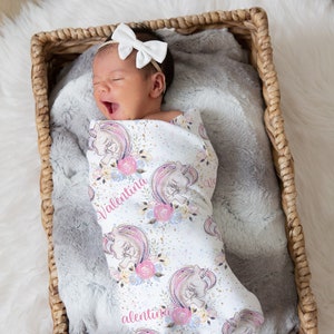 Unicorn Swaddle Blanket, Personalized Unicorn Baby Blanket, Newborn Swaddle, New Baby Gift, Unicorn Rainbow Swaddle, Girl Blanket G16