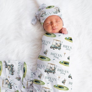 Golf Swaddle Set, Golf Baby Blanket, Personalized Golf Baby Blanket, Golf Nursery Theme, Newborn Blanket, Golfer Baby Blanket B87