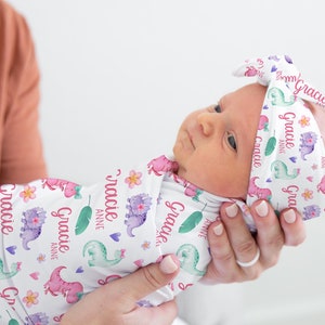 Girl Dinosaur Swaddle Blanket Dinosaur Personalized Baby Blanket