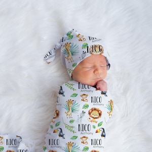 Safari Blanket, Safari Swaddle Blanket, Personalized Baby Blanket, Safari Nursery Theme, Newborn Blanket, Lion, Elephant, Giraffe, Zebra S3