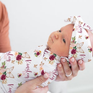 Butterfly Swaddle Set, Pink Rose Gold Butterfly Swaddle Blanket, Butterfly Swaddle, Personalized Butterfly Blanket, Butterfly Nursery F41