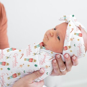 Nutcracker Swaddle Set, Personalized Ballet Nutcracker Baby Blanket, Christmas Baby Blanket, New Baby Gift, Ballerina Nursery