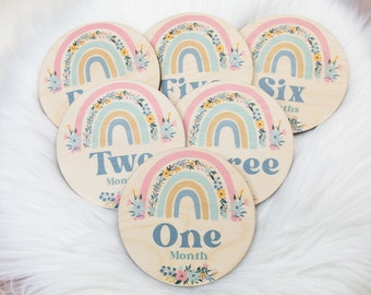 Rainbow Milestone Cards, Baby Milestone Rainbow Discs Marker, Wood Milestone Card, Baby Milestones, Photo Prop, Boho Rainbow Nursery T32