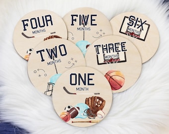 Sports Milestone Cards, Sports Monthly Markers, Wood Milestone Cards, Boy Milestones, Photo Prop, Sports Nursery Theme, Baseball Soccer B73