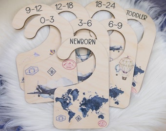 World Map Clothing Dividers, Adventure Baby Clothing Divider, Wood Wardrobe Divider, Nursery Closet Divider, Adventure Nursery Theme T1