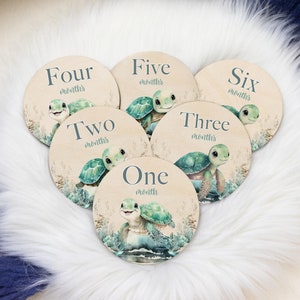 Turtle Milestone Cards, Baby Milestone Ocean Life Discs Marker, Wood Milestone Cards, Baby Milestones, Under The Sea Nursery Theme O45