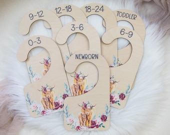 Highland Cow Clothing Dividers, Girl Cow Baby Clothing Divider, Wood Wardrobe Divider, Nursery Closet Divider, Highland Cow Nursery C19