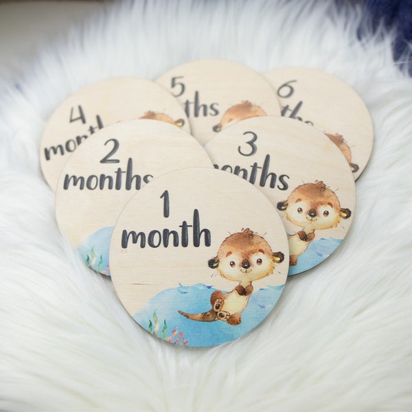 Otter Milestone Cards, Otter Milestone Markers, Wood Milestone Cards, Baby Milestones, Photo Prop, Otter Nursery Theme O11