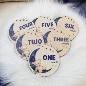 Bear Moon Milestone Cards, Moon Milestone Markers, Wood Milestone Card, Baby Milestones, Photo Prop, Bear Lullaby Nursery Theme B28