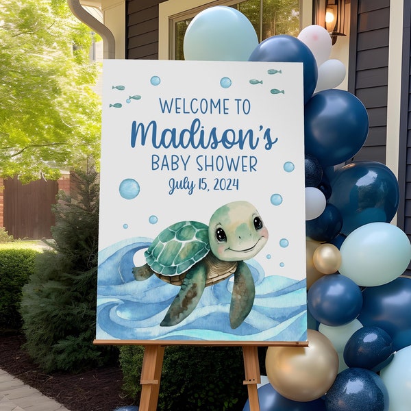 Boy Sea Life Baby Shower Welcome Sign, Personalized Baby Shower Poster, Ocean Baby Shower Poster, Turtle Baby Shower Decorations, O33