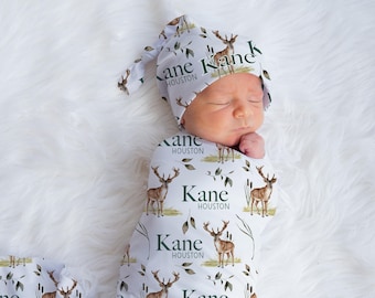 Buck Swaddle Set, Deer Antlers Swaddle Baby Blanket, Personalized Swaddle Blanket, Buck Hunter Baby Blanket, Buck Nursery Decor W35