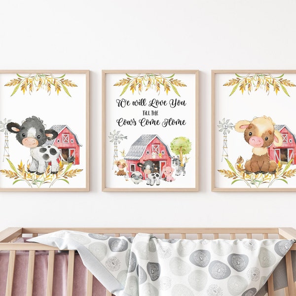 Farm Nursery Wall Art Poster, Farm Animal Nursery Decor, Farm Poste Set, Set of 3 Mailed Posters, Farm Nursery Posters, C1